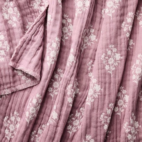 Threshold Studio McGee Floral Block Print Jacquard Throw Purple/Cream - Picture 3 of 7